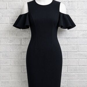 Ted Baker Cold Shoulder Ruffle Sleeve Sheath Dress Womens Size 1 US XS Black